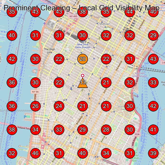 Prominent Cleaning GeoGrid visibility map for Janitorial Service in New York
